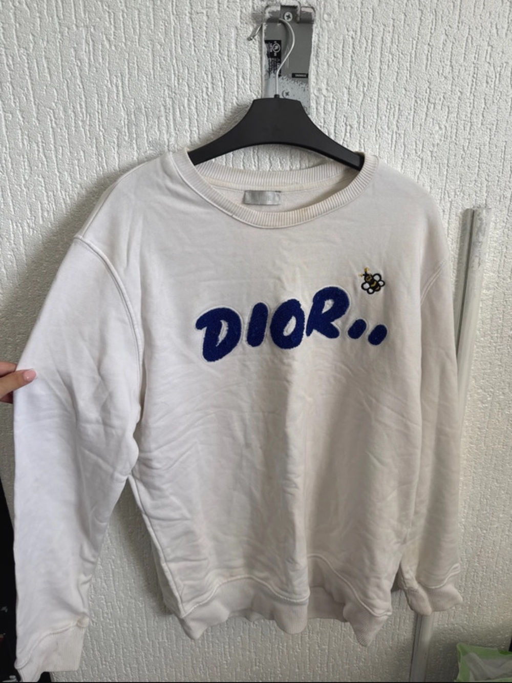 Dior White Crewneck Sweatshirt with Blue Logo Accent